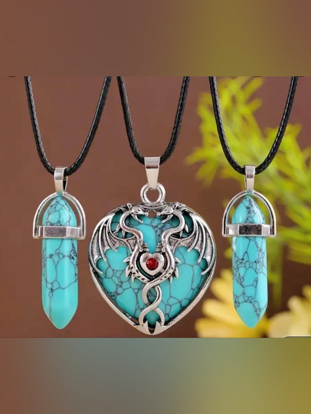 NWOT- Turquoise Heart Dragon Pendant Necklace - Silver Accent.